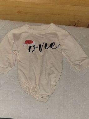 Cream 'One' Holiday Baby One-Piece